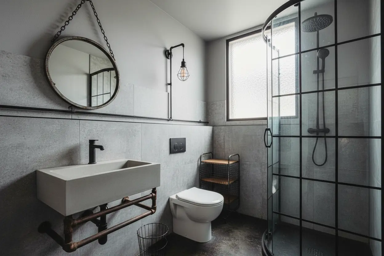 Industrial bathroom redesign with cool gray tones