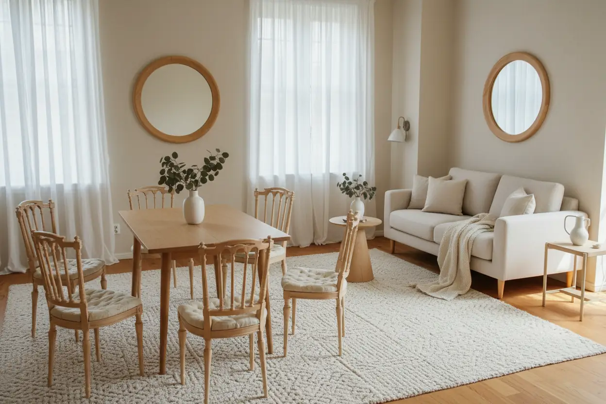 Scandinavian living room redesign with neutral cream tones